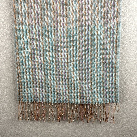 Victoire Mathieu Paris Made in France Wool Blend Blue & Orange Winter Scarf - Picture 6 of 8